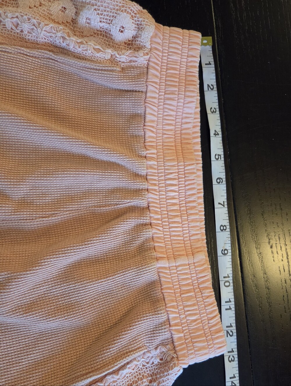 Hem & Thread Cotton Peach High Waist Lounge Shorts Crochet Lace Trim, S - Picture 4 of 7